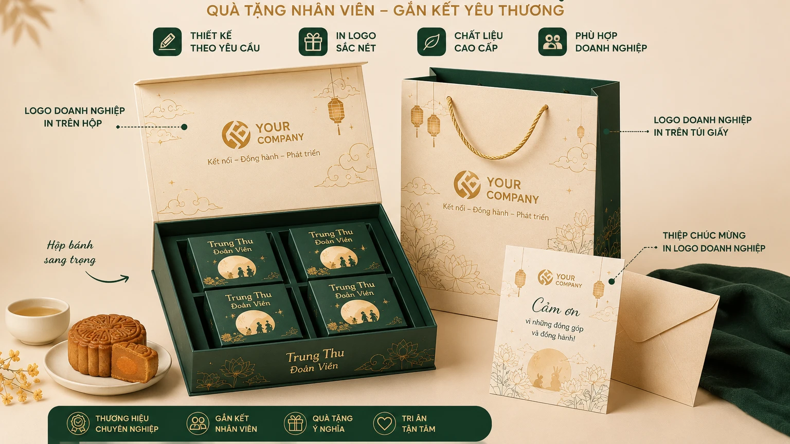 Hộp bánh Trung Thu tặng nhân viên in logo công ty
