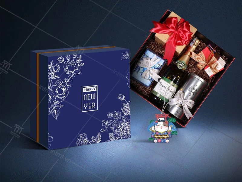 Hộp quà Tết doanh nghiệp in logo và thiệp theo yêu cầu